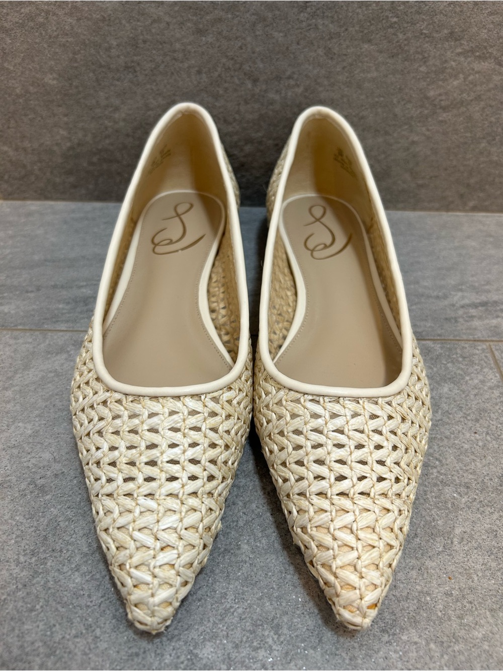 Sam Edelman raffia Wanda Woven Pointed-Toe Ballet Flat in Natural size 6